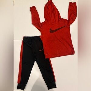 Nike Kids' Red and Black Tracksuit with Hoodie - 4T